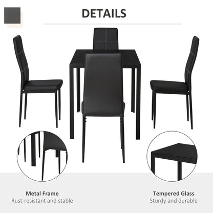 5-Piece Glass Dining Table Set with Faux Leather Chairs, Metal Frame, Black Bar Sets   at Gallery Canada