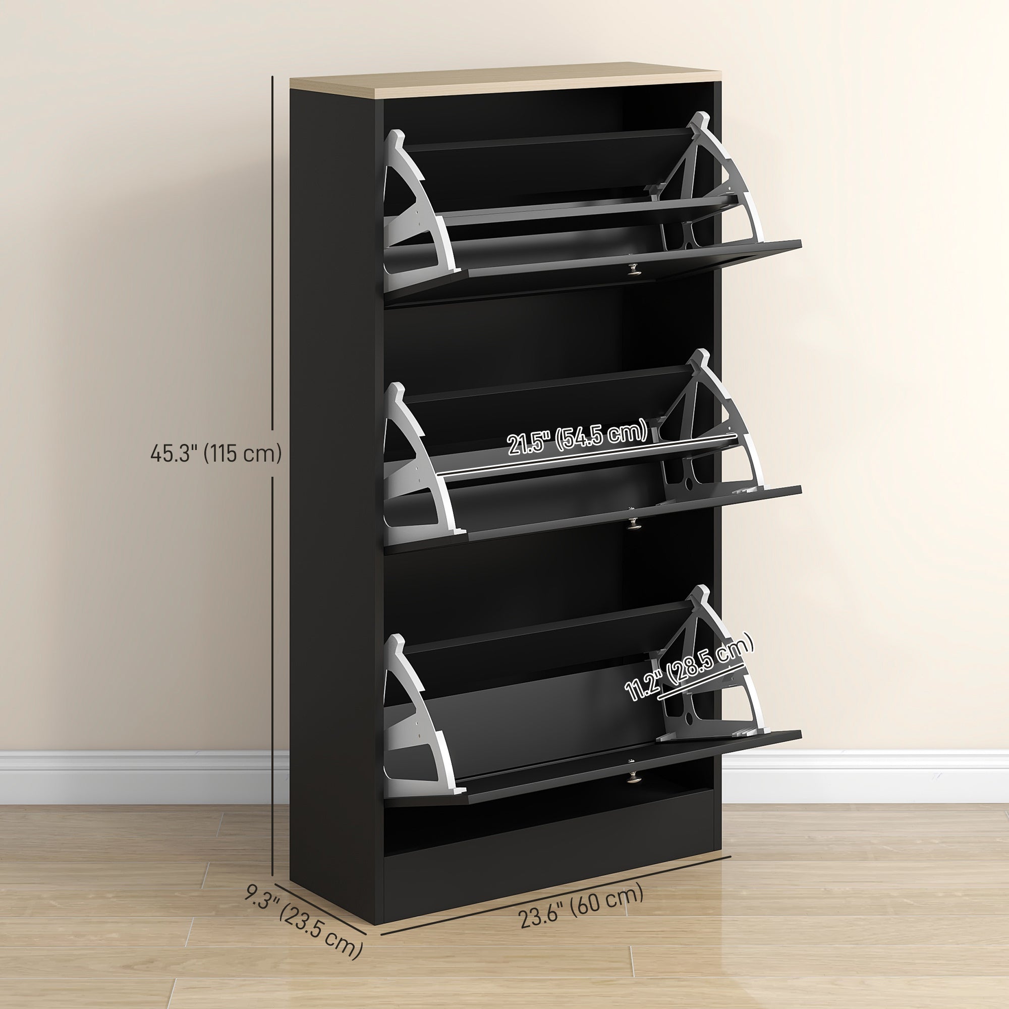 Modern Shoe Storage with 3 Flip Drawers and Adjustable Shelves, Shoe Cabinet Organizer for 18 Pairs of Shoes, Black Shoe Storage Cabinets & Racks   at Gallery Canada