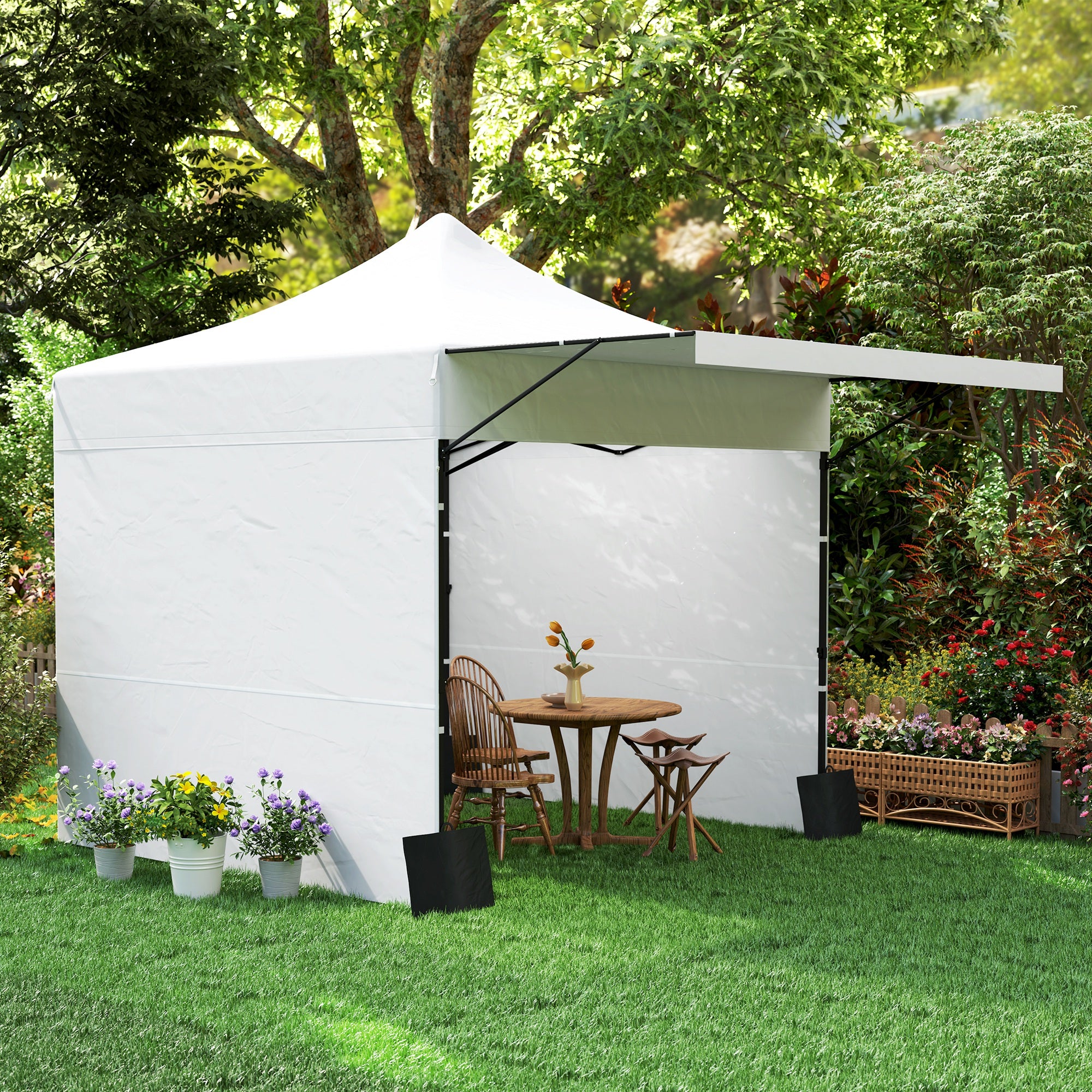 10' x 10' Pop Up Canopy Tent with Awning and Sidewalls, Instant Sun Shelter with Wheeled Bag and Sand Bags Pop Up Canopies at Gallery Canada