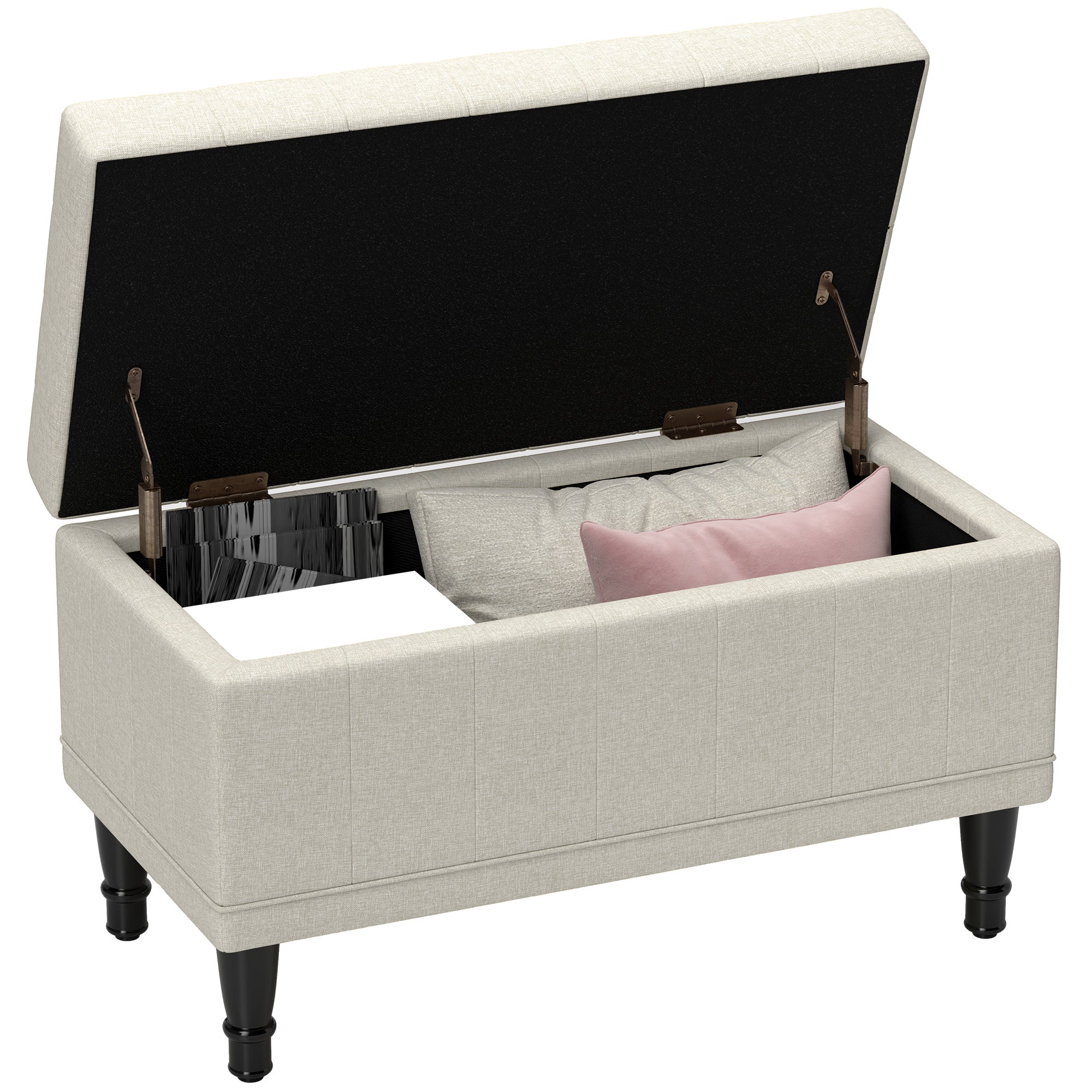 Storage Ottoman, Linen Fabric End of Bed Bench with Button Tufted Storage Bench for Bedroom, Beige Storage Ottomans & Benches at Gallery Canada