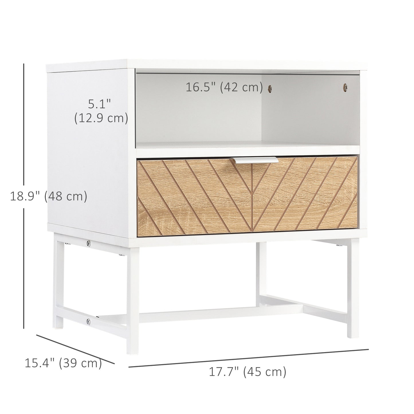 Modern Bedside Table with Drawer, Nightstand with Storage Shelf, Sofa End Table for Bedroom, White and Oak Bedside Tables at Gallery Canada