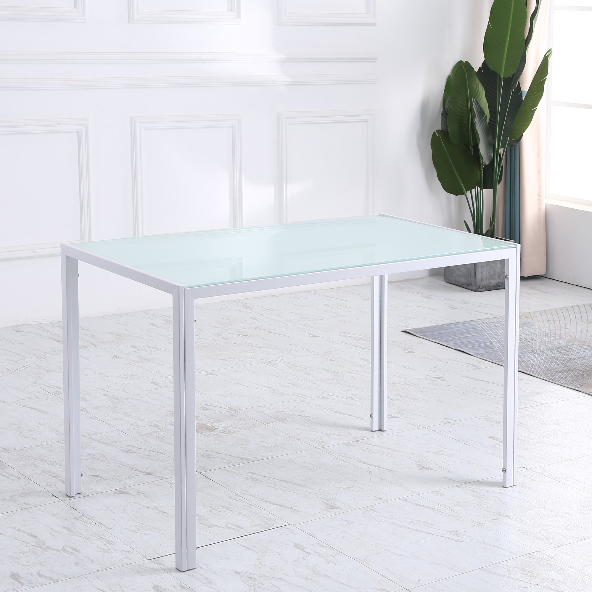 Rectangular Kitchen Table for 4 People, Dining Table with Tabletop Tempered Glass for Dining Room, Living Room, White Dining Tables   at Gallery Canada