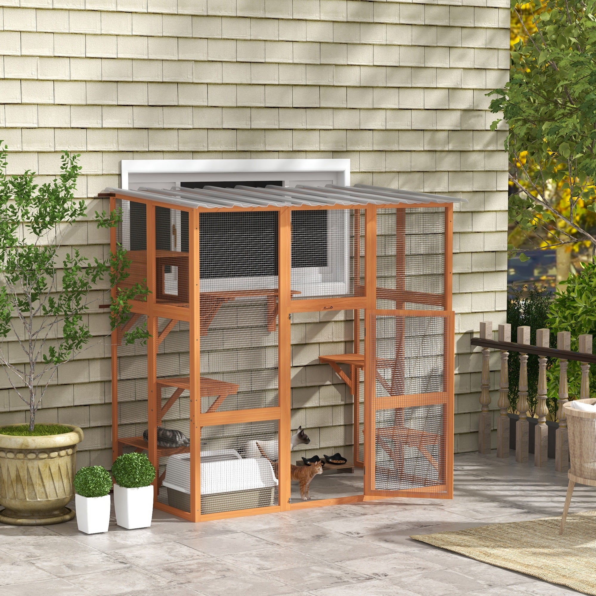 Outdoor Cat Enclosure Window Box with Weatherproof Roof, Bridge, Resting Box, Platforms, for 2 Kittens, Orange Outdoor Cat Enclosures at Gallery Canada