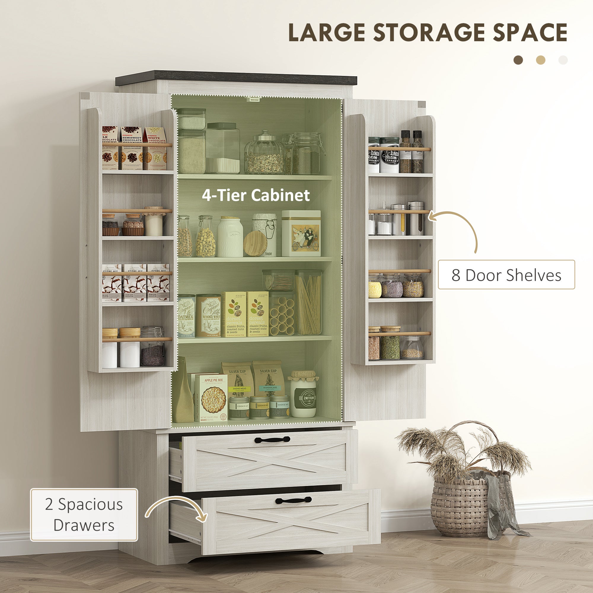 Farmhouse Kitchen Pantry Storage Cabinet, 64