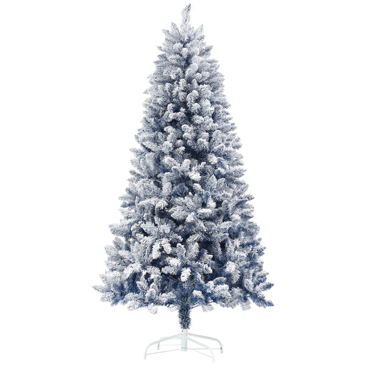 6ft Flocked Blue Christmas Tree, Artificial Christmas Tree with Hinged Design, Faux Snow, for Home Office Holiday Xmas Flocked Christmas Trees   at Gallery Canada