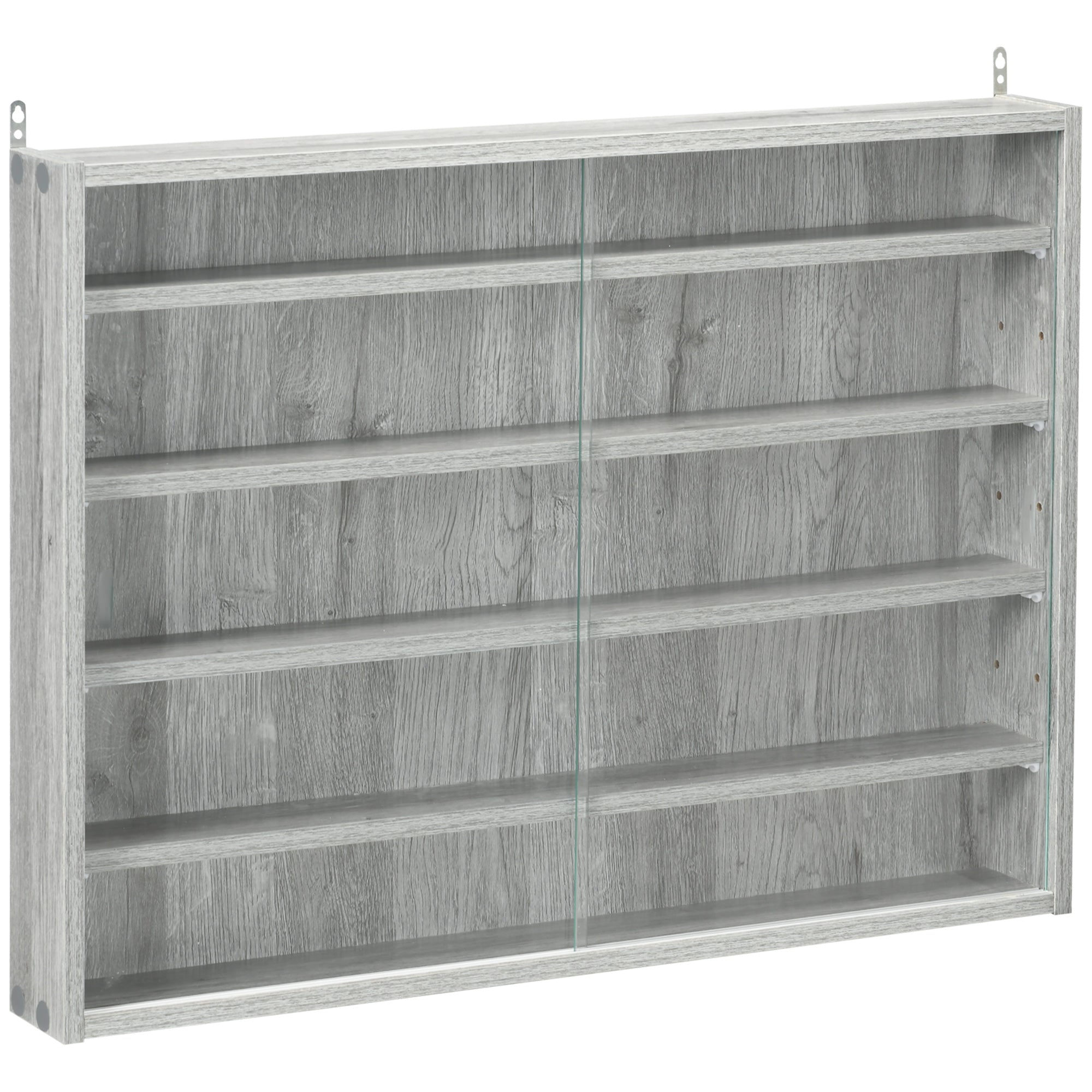 5-Storey Wall Shelf Display Cabinet, Shot Glass Display Case, Glass Curio Cabinet with 2 Glass Doors and 4 Adjustable Shelves, Grey Display Bookshelves Grey at Gallery Canada