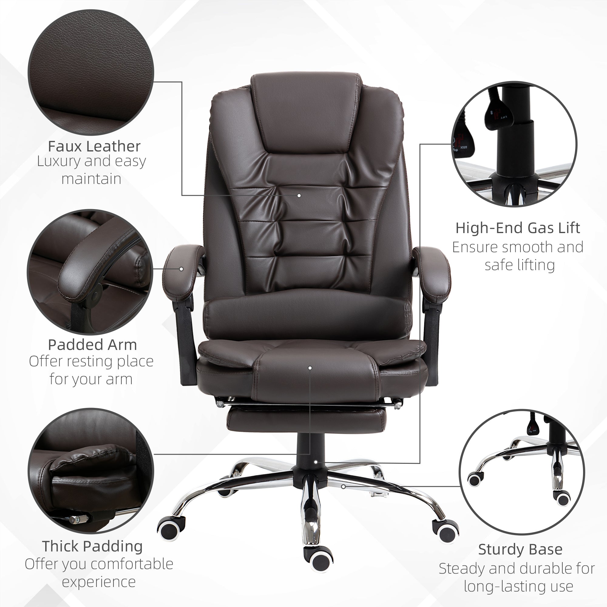 High Back Office Chair PU Leather Executive Office Chair with Retractable Footrest Padded Armrest Coffee Executive & Manager Chairs at Gallery Canada