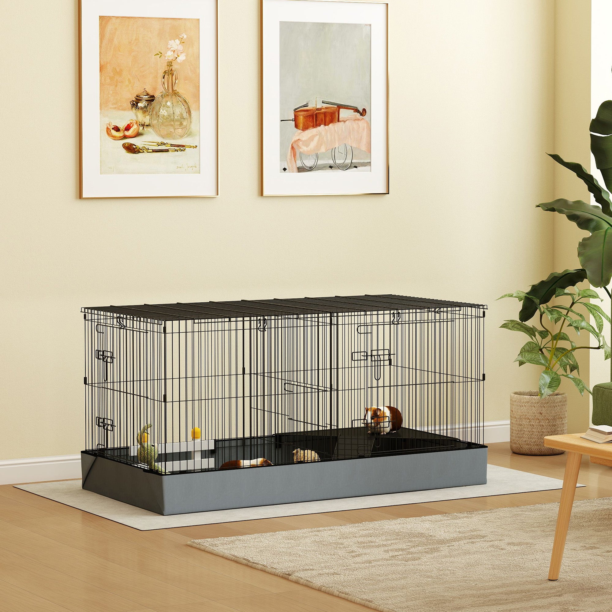 Guinea Pig Cage with Removable Top, 2 Separate Area, Waterproof Bottom Liner, Ramp, Perch, for Rabbits, Hedgehogs Houses & Habitats at Gallery Canada
