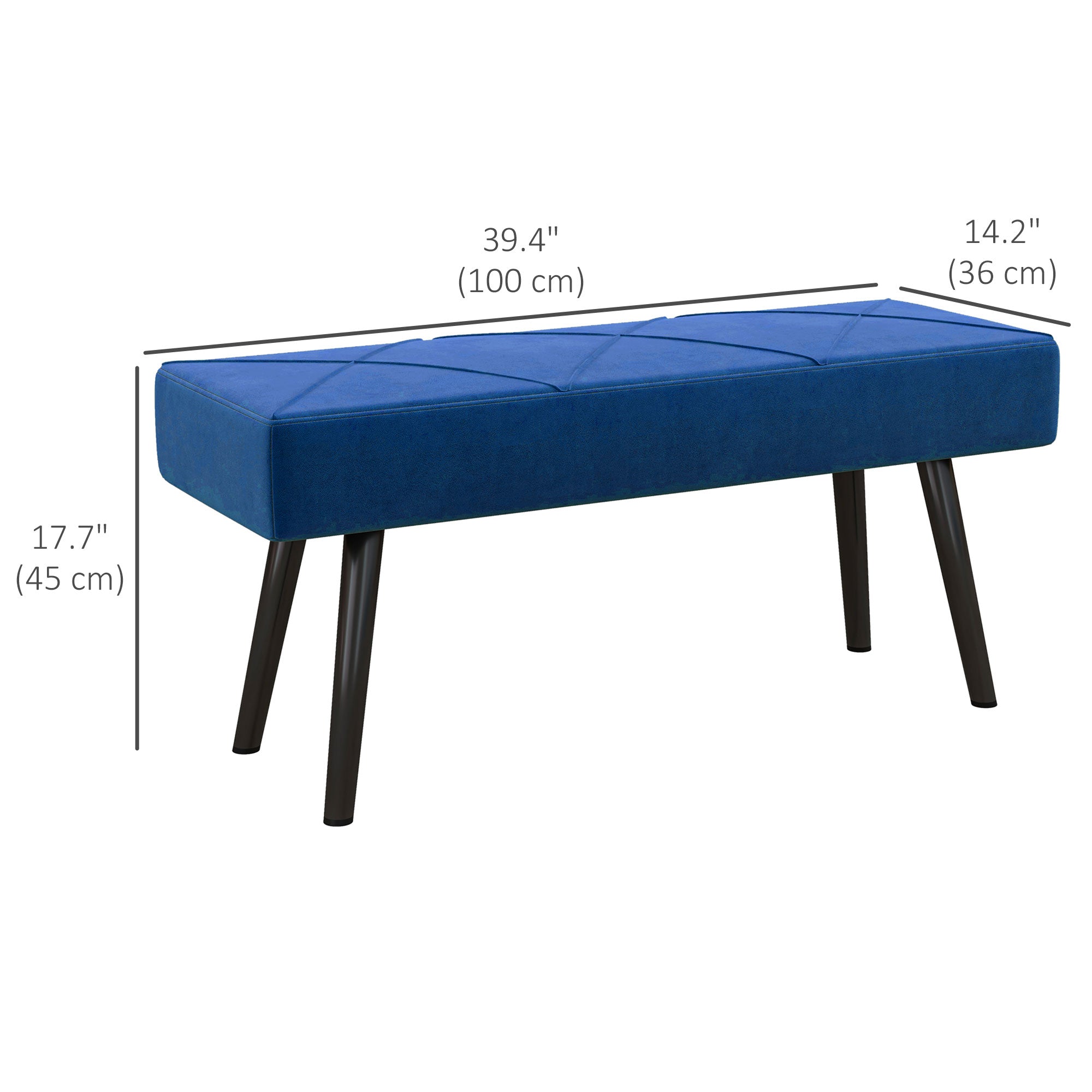 39 Inches Upholstered Bedroom Bench, Modern End of Bed Bench with Steel Legs, Dark Blue Storage Ottomans & Benches   at Gallery Canada