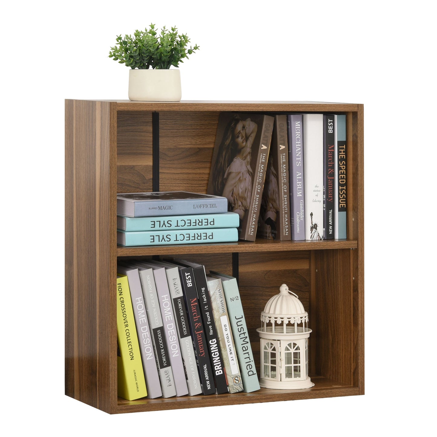 Wood Small Bookshelf 2 Tier Storage Rack Chest Unit Home Office Furniture Walnut Small Bookshelves Walnut  at Gallery Canada