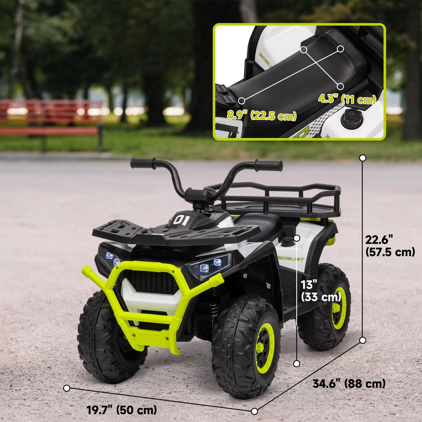 Kids ATV, 12V Battery Powered Electric Ride on Toy w/ Spring Suspension, Storage Basket, High &; Low Speed, Green Electric Ride On Toys at Gallery Canada