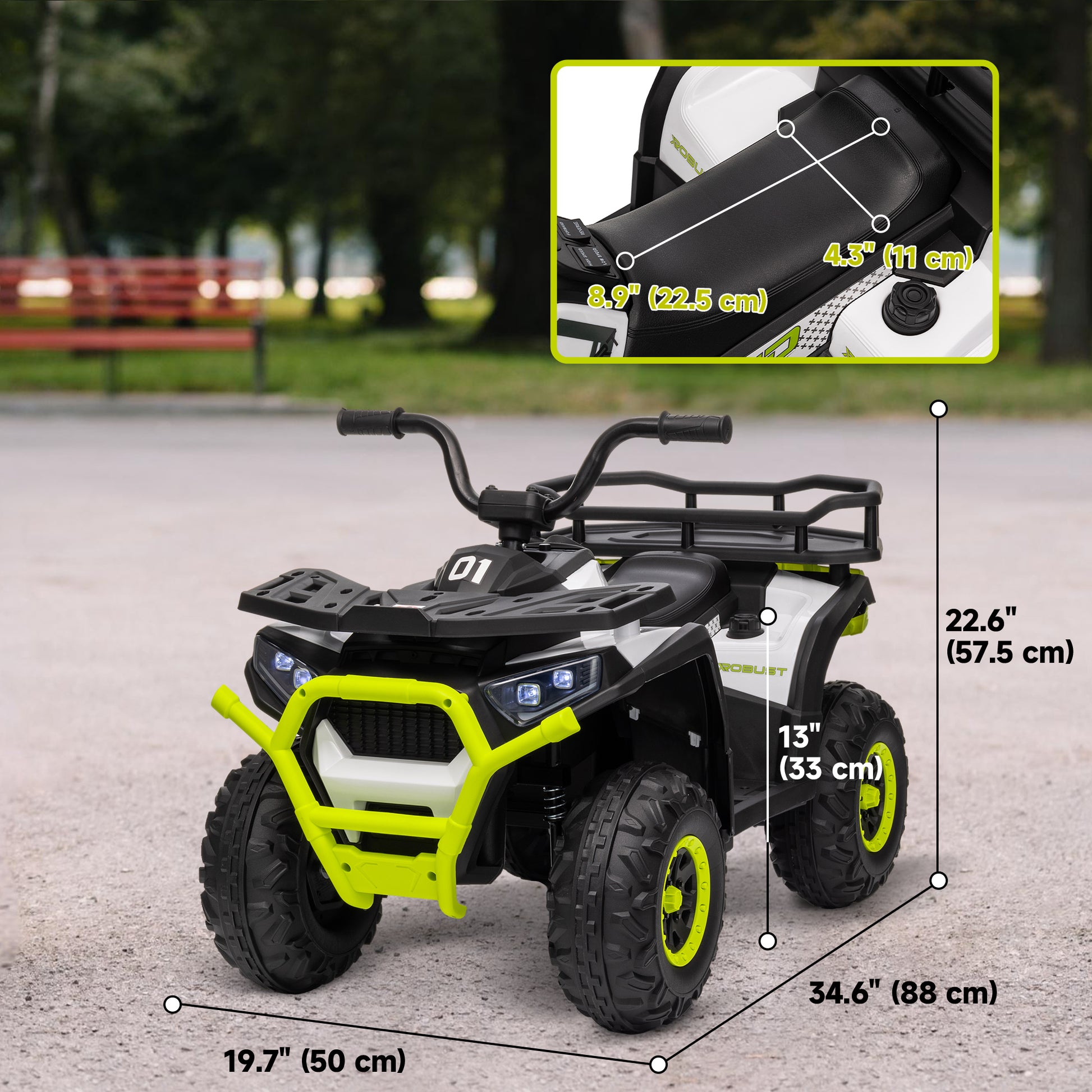 Kids ATV, 12V Battery Powered Electric Ride on Toy w/ Spring Suspension, Storage Basket, High &; Low Speed, Green Electric Ride On Toys at Gallery Canada