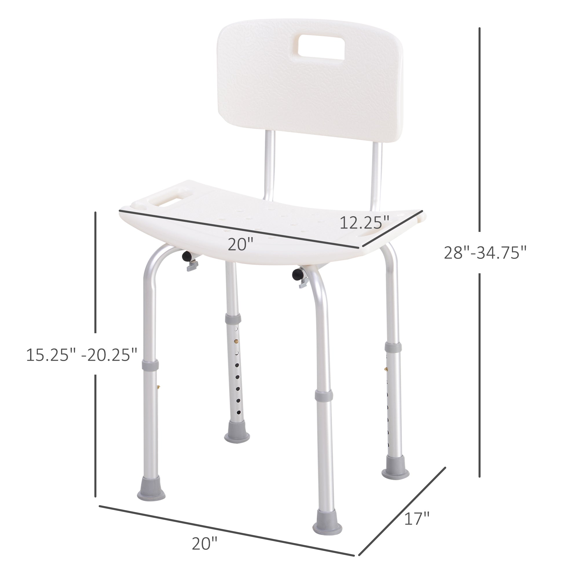 Bath Chair with Back, Adjustable Height Non-slip Shower Stool Bench Tool-Free Assembly Bathroom Aids, White Bath Chairs   at Gallery Canada