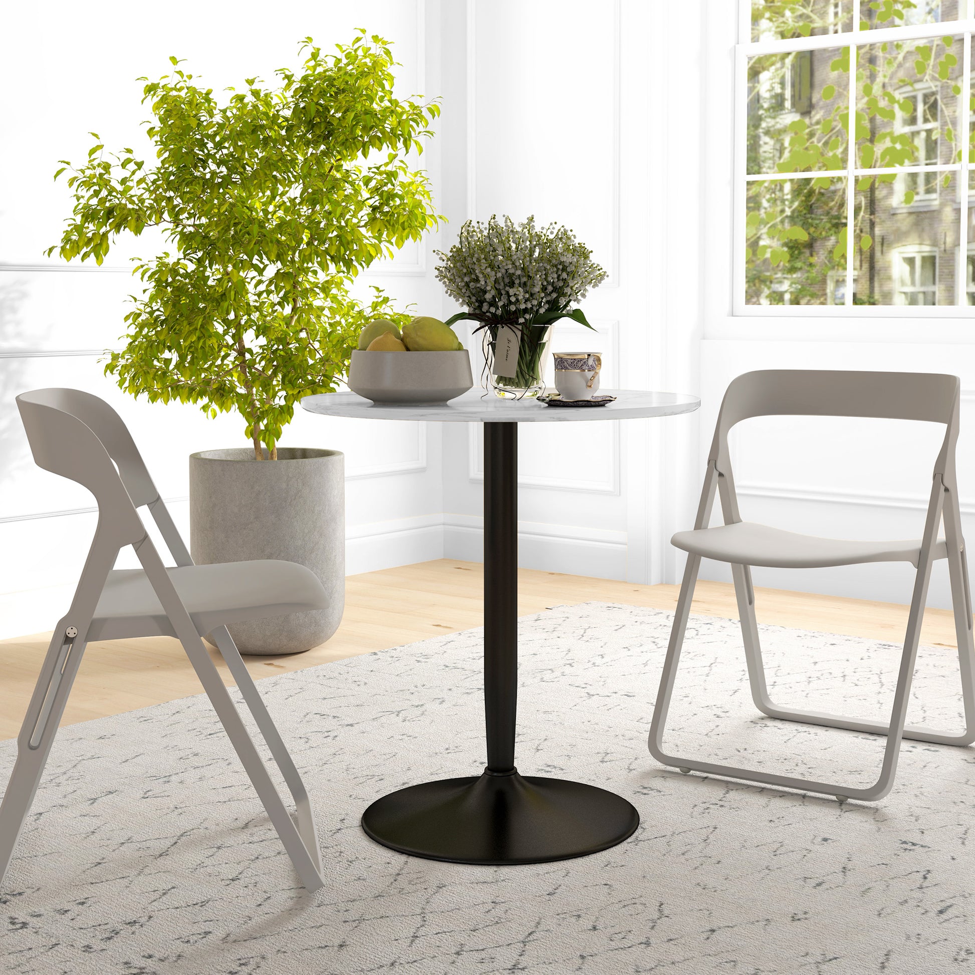 Modern Kitchen Table for 2, Round Dining Table with Steel Base for Living Room, Dining Room, White Marble Dining Tables   at Gallery Canada