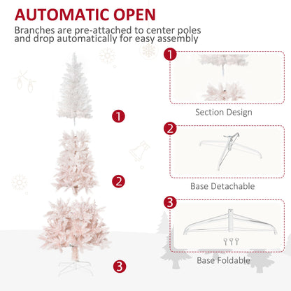 6ft Pencil Artificial Christmas Tree with Pine Realistic Branches, Auto Open, Pink and White Pencil Christmas Trees   at Gallery Canada