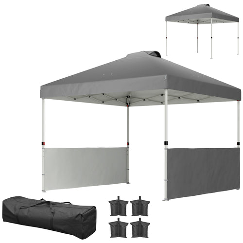 10' x 10' Pop Up Canopy Tent with 2 Half Sidewalls, UV50+ Height Adjustable Instant Sun Shelter, Dark Grey