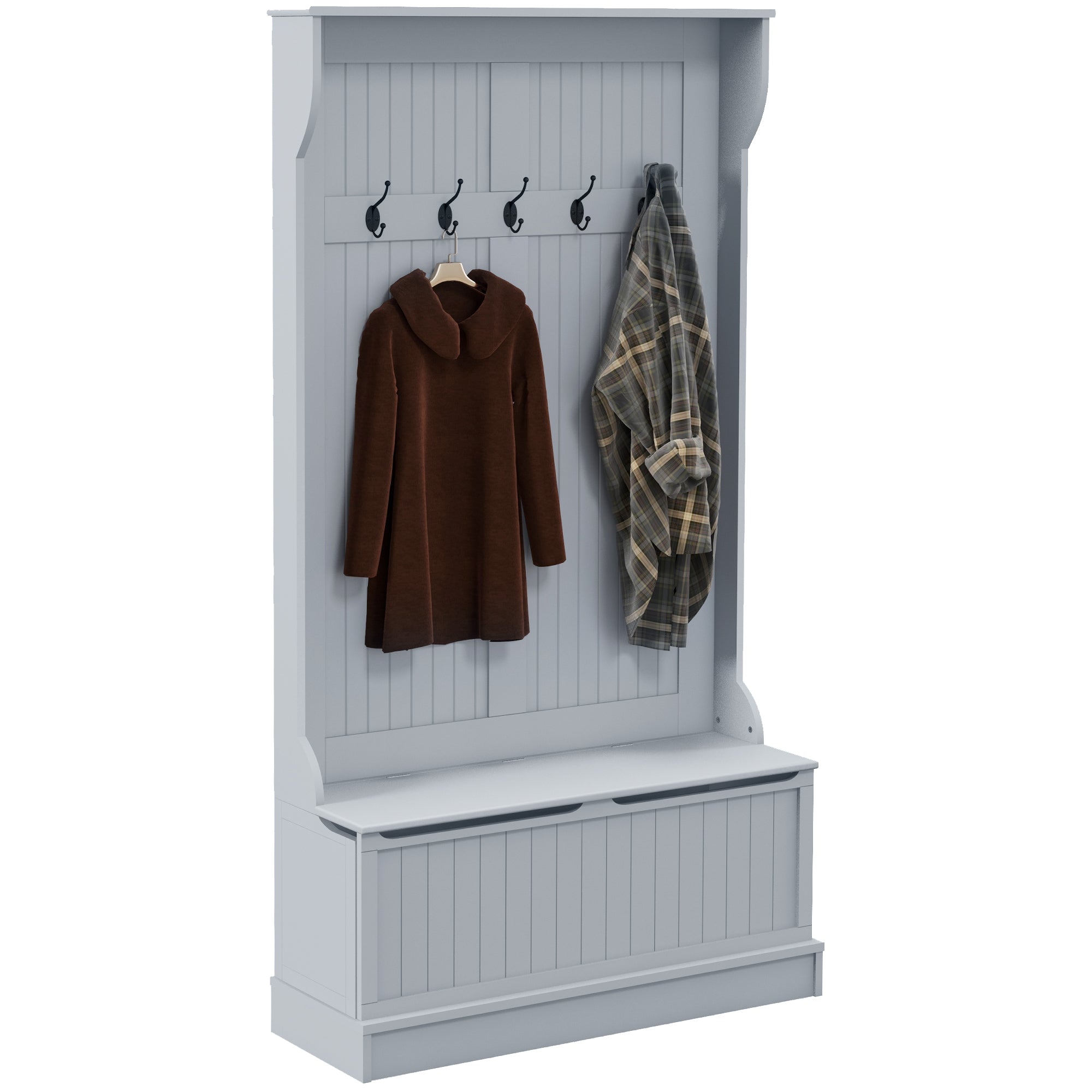 Modern 3-In-1 Entryway Hall Tree with Coat Rack, Bench and Shoe Storage, 5 Hooks for Hallway, Living Room, Grey Clothing Storage   at Gallery Canada