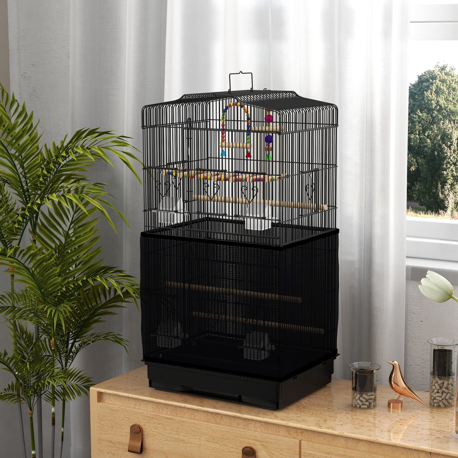 36" Bird Cage with Accessories, Handle, Mesh Cover, Tray, Black Bird Cages   at Gallery Canada