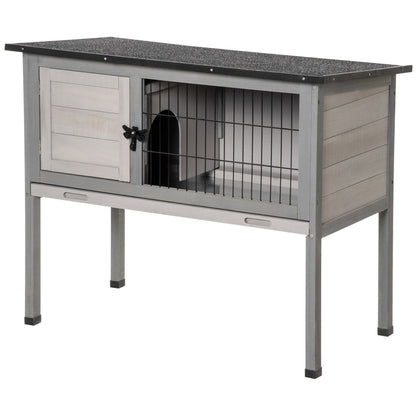 Wooden Rabbit Hutch Bunny Small Animal House with Openable Asphalt Roof, Slide-out Tray, Indoor/Outdoor, Grey - Gallery Canada