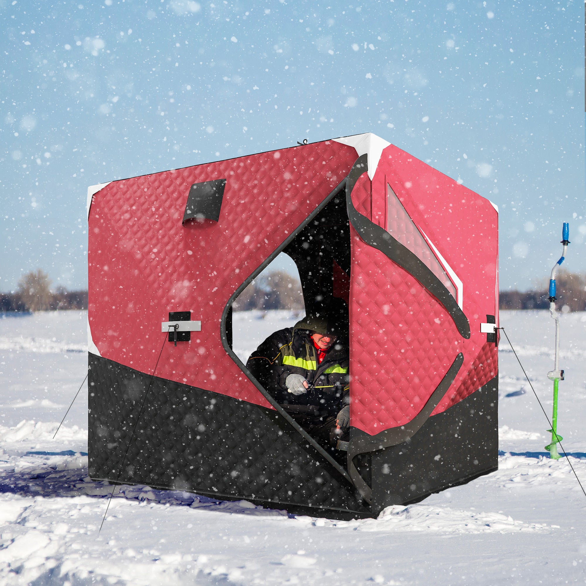 3-4 Person Insulated Ice Fishing Shelter, Pop up, with Oversized Doors, Windows, Vents and Carry Bag, for Low-Temp -22℉ Ice Fishing Tents Red  at Gallery Canada