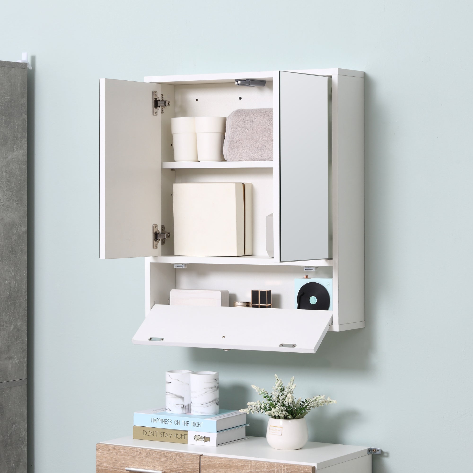 Bathroom Medicine Cabinet with Mirror, Wall Mounted Mirror Cabinet with Double Door, Storage Drawer and Adjustable Shelf, White Mirror Medicine Cabinets   at Gallery Canada