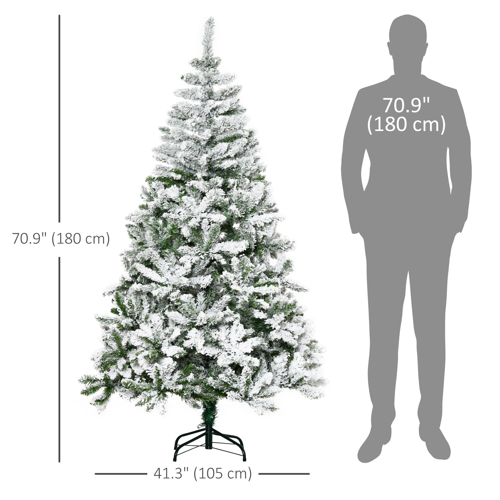 6ft Flocked Christmas Tree, Pine Artificial Christmas Tree with 750 Branches Tips, Steel Base, Automatic Open, Green Flocked Christmas Trees   at Gallery Canada