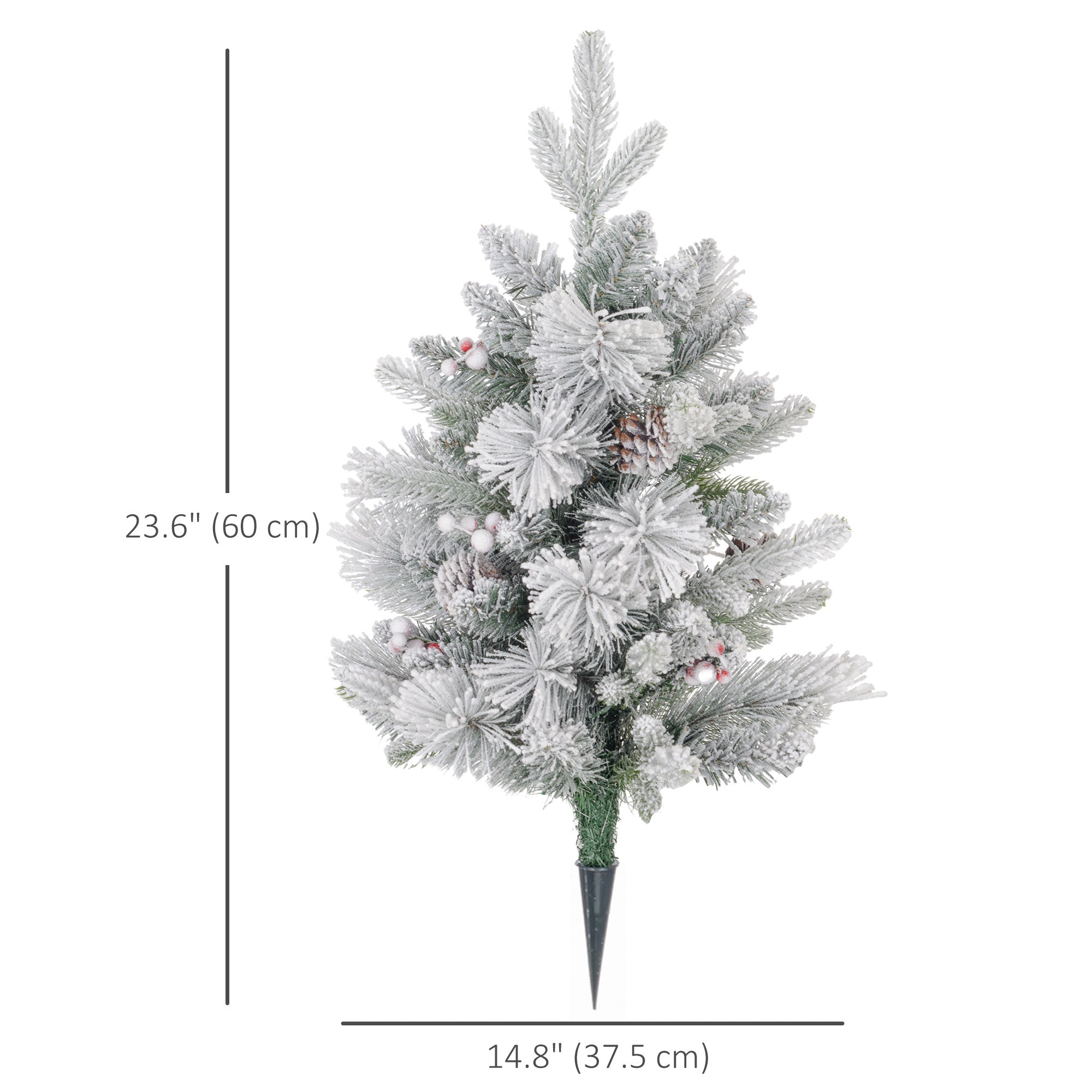 2 Pieces 2ft Pre Lit Christmas Trees with 60 LED Lights, 172 Tips, Snow Sprayed Tree with Red Berries and Pinecones Pre Lit Christmas Trees   at Gallery Canada