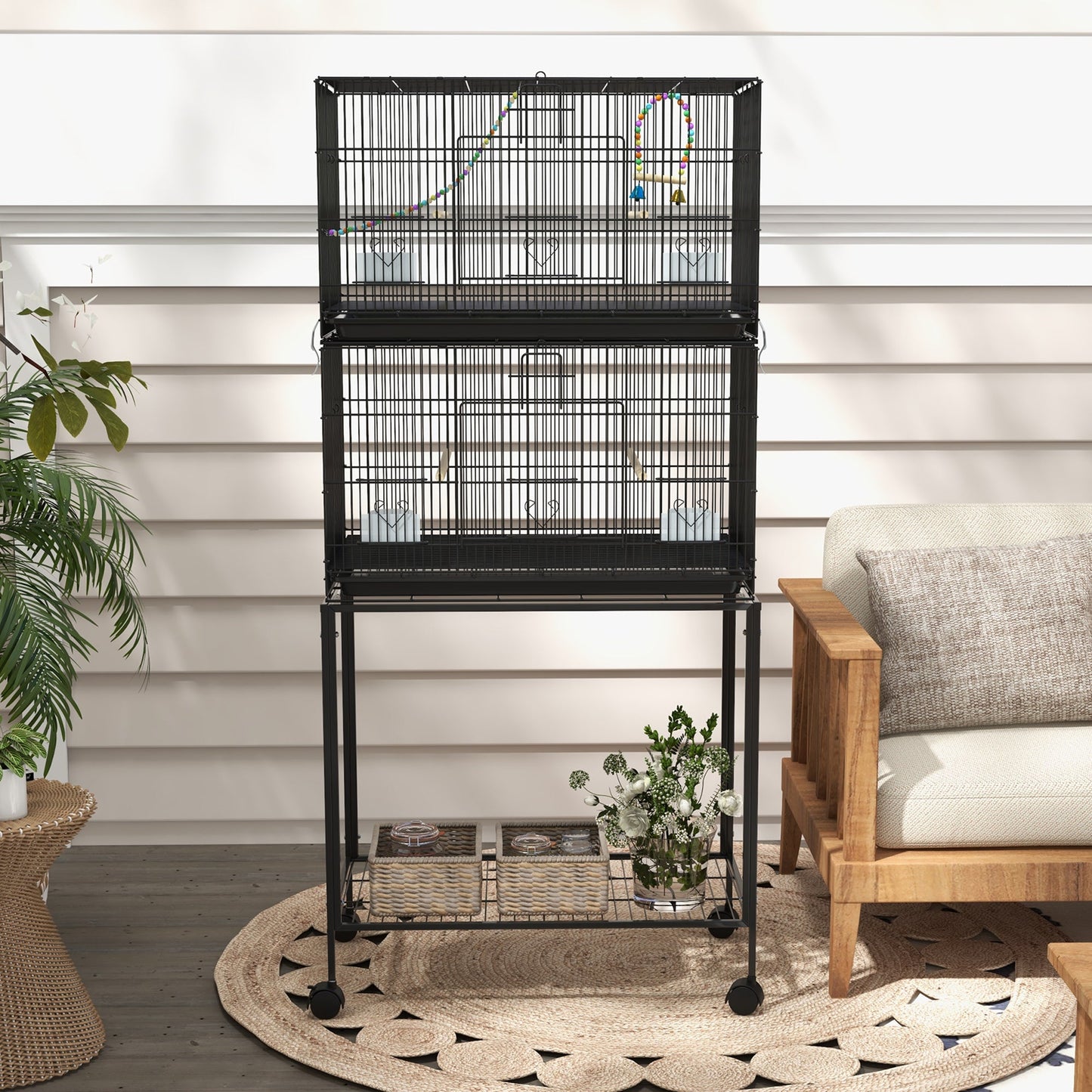 65" Birdcage for Canaries, Lovebirds Finches, Budgie Cage with Wheels, Black Bird Cages   at Gallery Canada