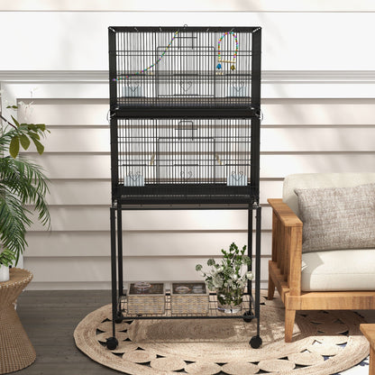 65" Birdcage for Canaries, Lovebirds Finches, Budgie Cage with Wheels, Black Bird Cages   at Gallery Canada