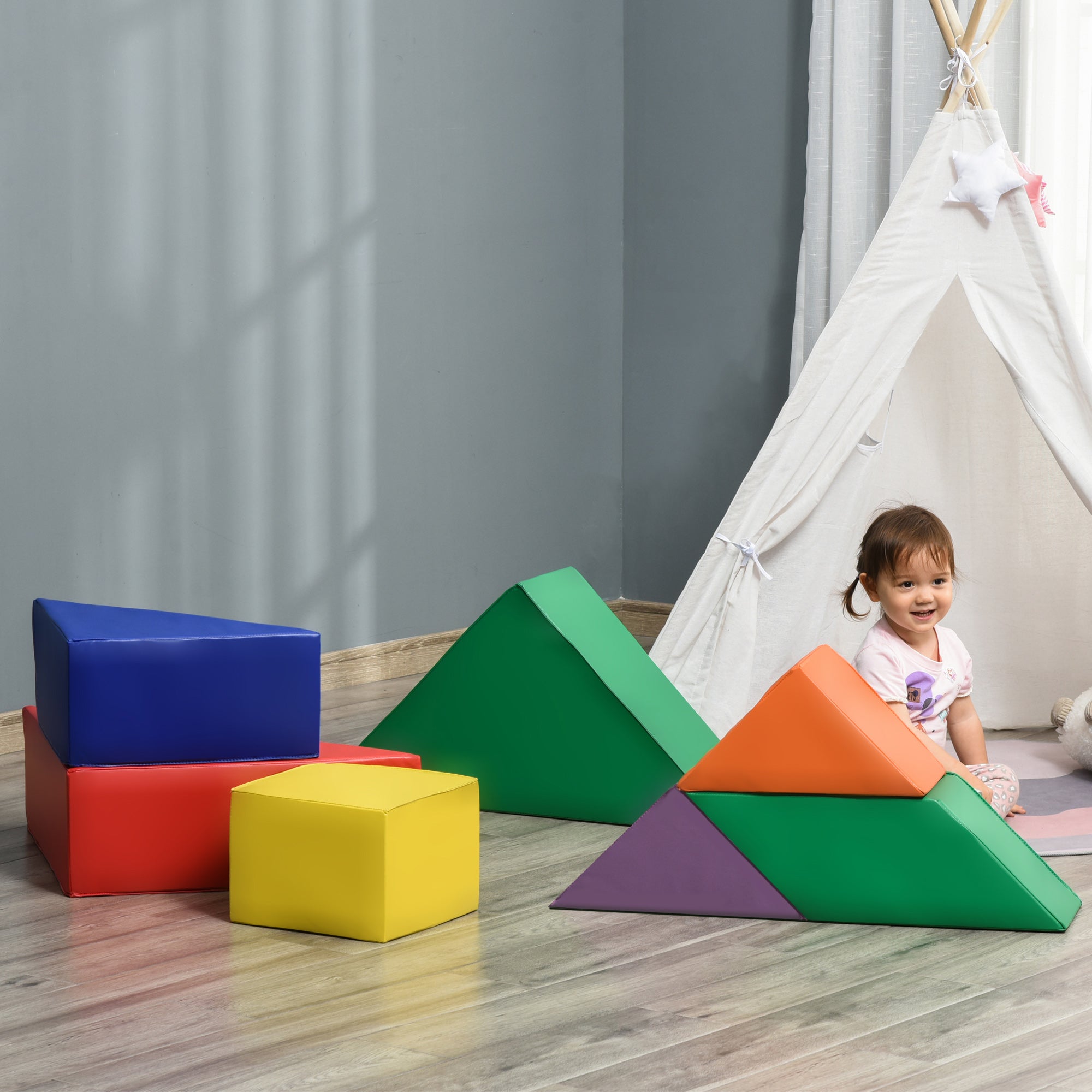 7 Piece Soft Play Foam Climbing Blocks for Toddlers 1-3 Years Baby Gym & Playmats Multi Colour  at Gallery Canada