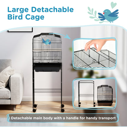 49" Rolling Bird Cage Cockatoo House Play Top Finch Pet Supply with Storage Shelf, Wheels - Black Bird Cages at Gallery Canada