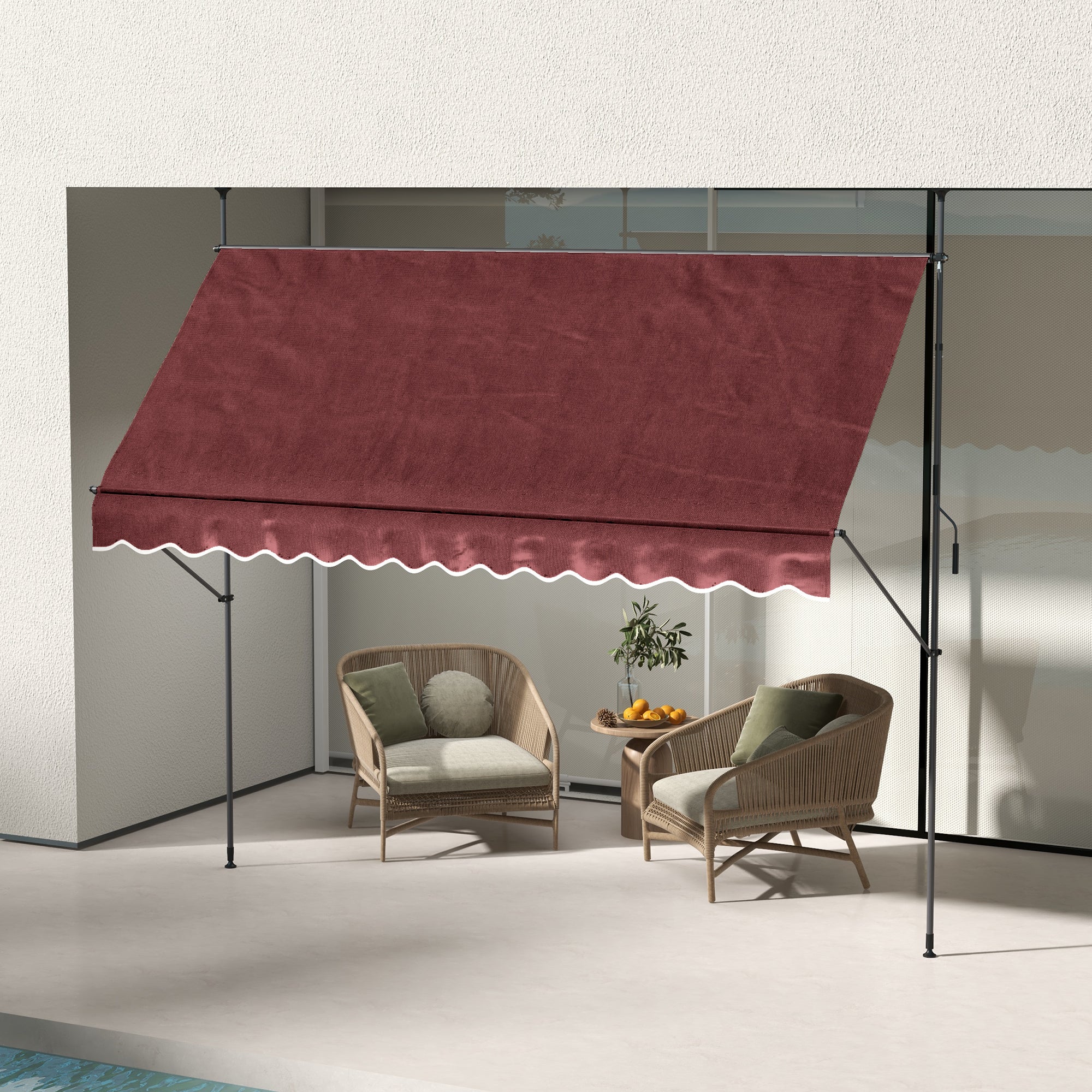 11.5' x 4' Manual Retractable Awning, Non-Screw Freestanding Patio Awning, UV Resistant, for Window or Door, Wine Red Patio Awnings at Gallery Canada