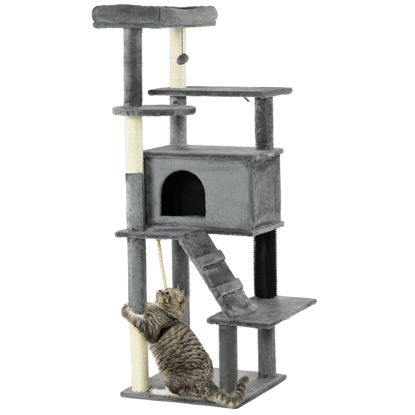 Cat Tree for Large Cats Adult, 58" Tall Cat Tree with Scratching Posts, Large Cat Tower for Indoor Cats with Bed, House, Toys, Grey Cat Towers Grey  at Gallery Canada