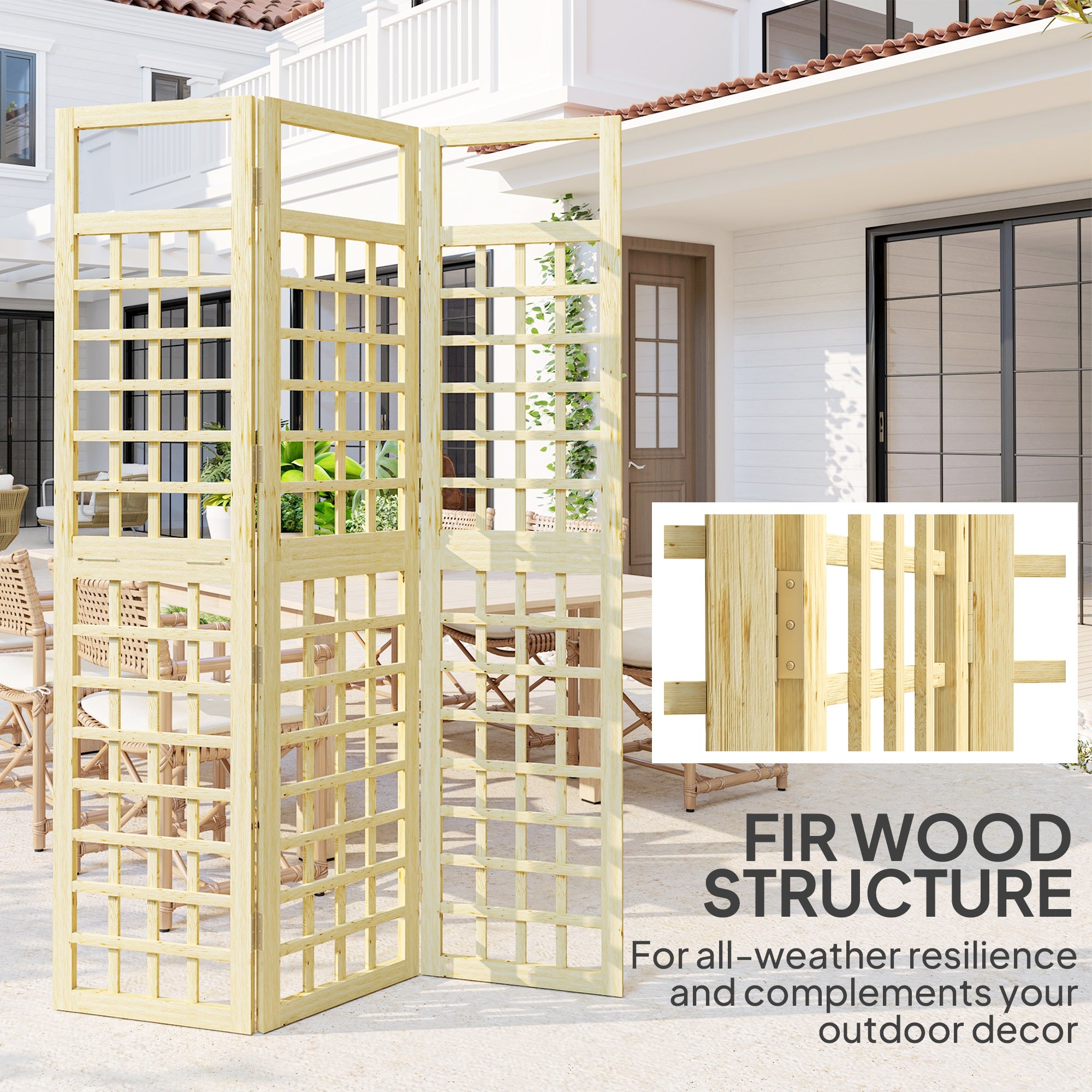 3 Panel Outdoor Wood Privacy Screen, Folding Room Divider/Trellis for Home, Patio, 47.2