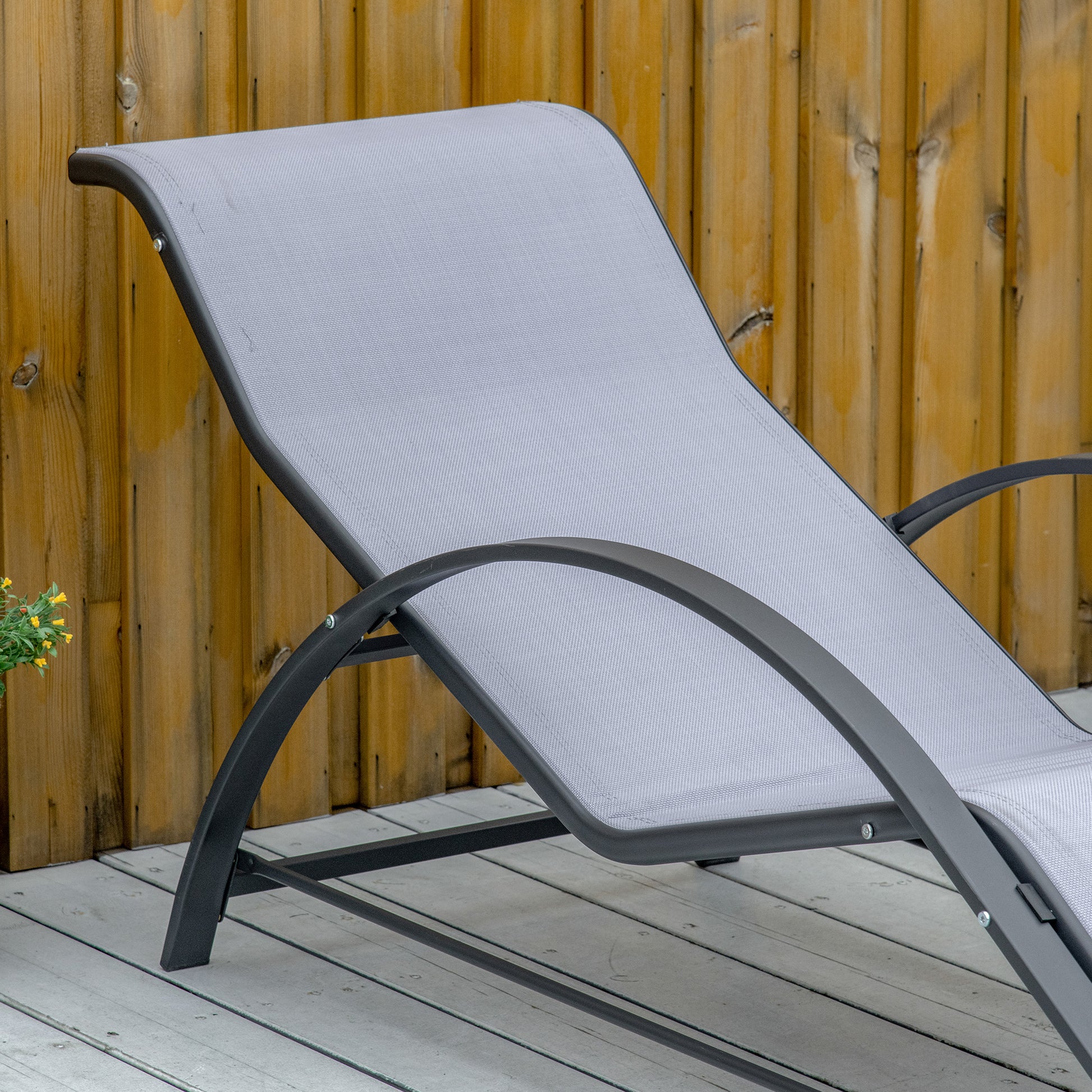 3 Pieces Outdoor Lounge Chair Set, 2 S-Shaped Lawn Chairs and a Glass Table for Patio, Yard, Light Grey Lounger Chairs   at Gallery Canada