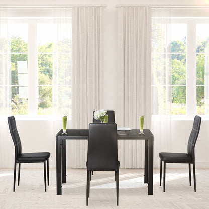 5-Piece Glass Dining Table Set with Faux Leather Chairs, Metal Frame, Black Bar Sets   at Gallery Canada