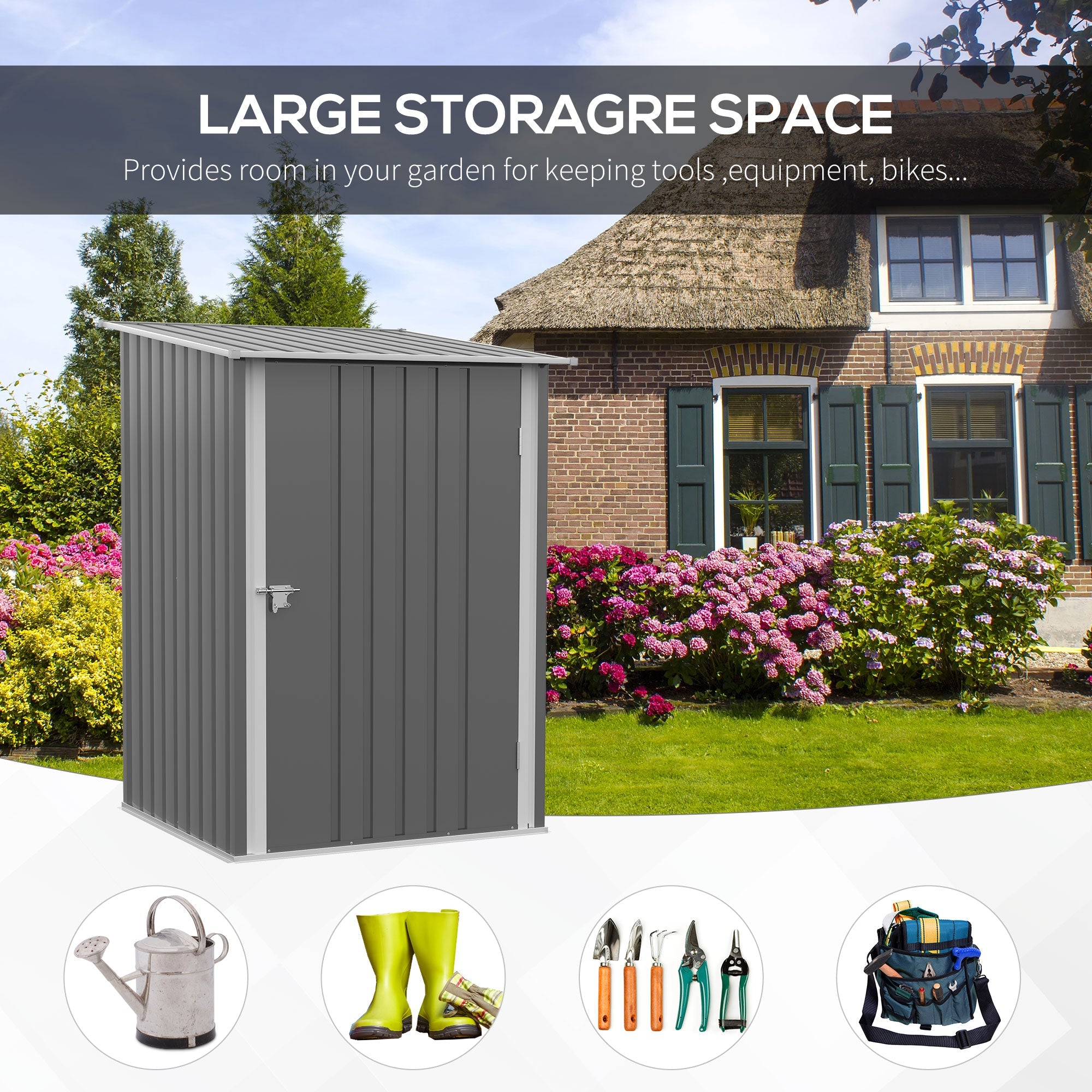 3.3' x 3.4' Lean-to Garden Storage Shed, Outdoor Galvanized Steel Tool House with Lockable Door for Patio Grey Sheds   at Gallery Canada