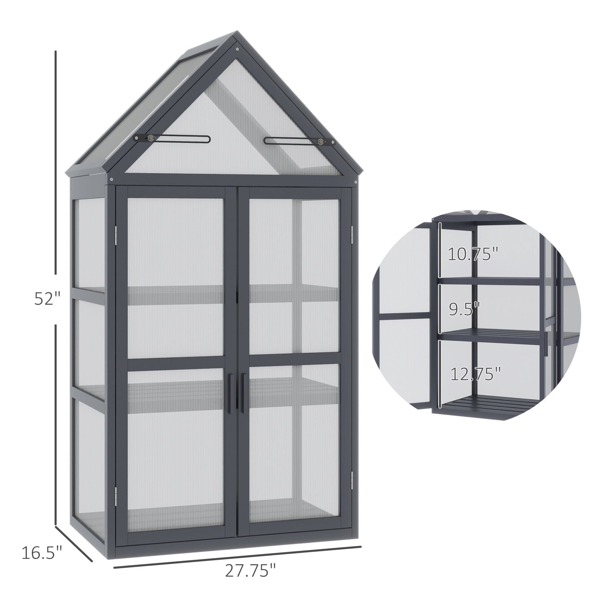 3-Tier Wooden Cold Frame Greenhouse with Shelves and Doors, 28