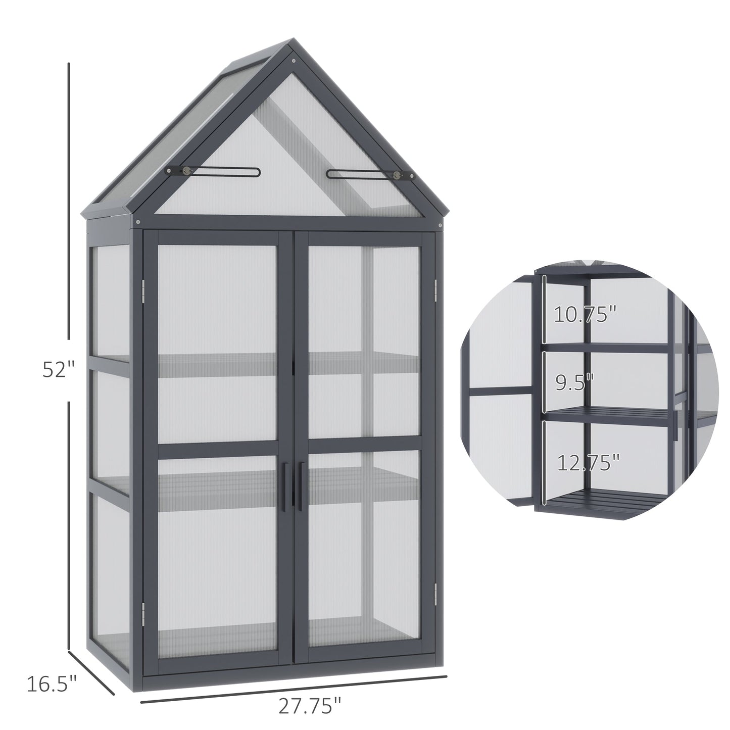 3-Tier Wooden Cold Frame Greenhouse with Shelves and Doors, 28"x17"x52", Grey Cold Frame Greenhouses   at Gallery Canada