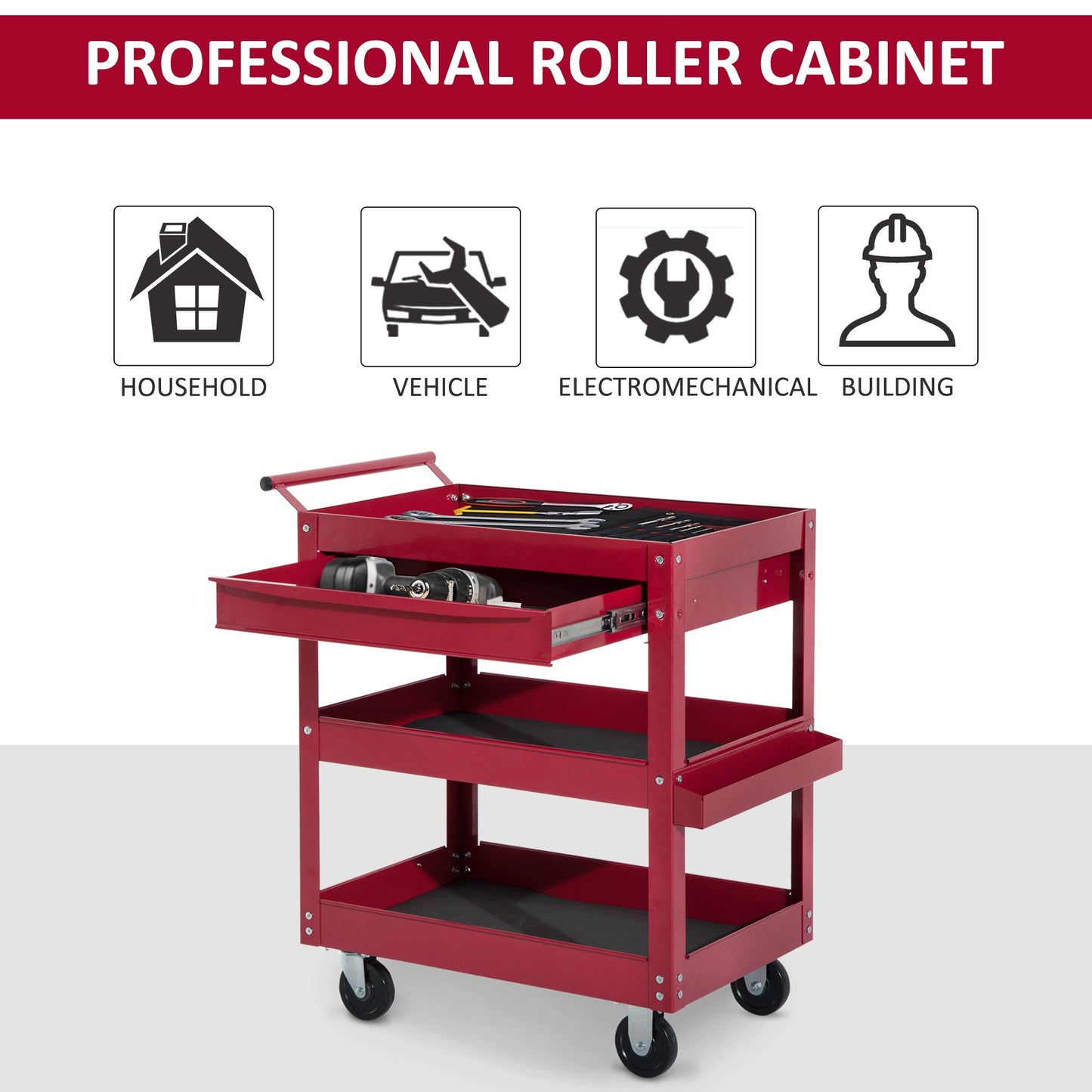 Rolling Tool Cart 3 Tray 1 Drawer Storage Chest Garage Utility Red Tool Organizers   at Gallery Canada