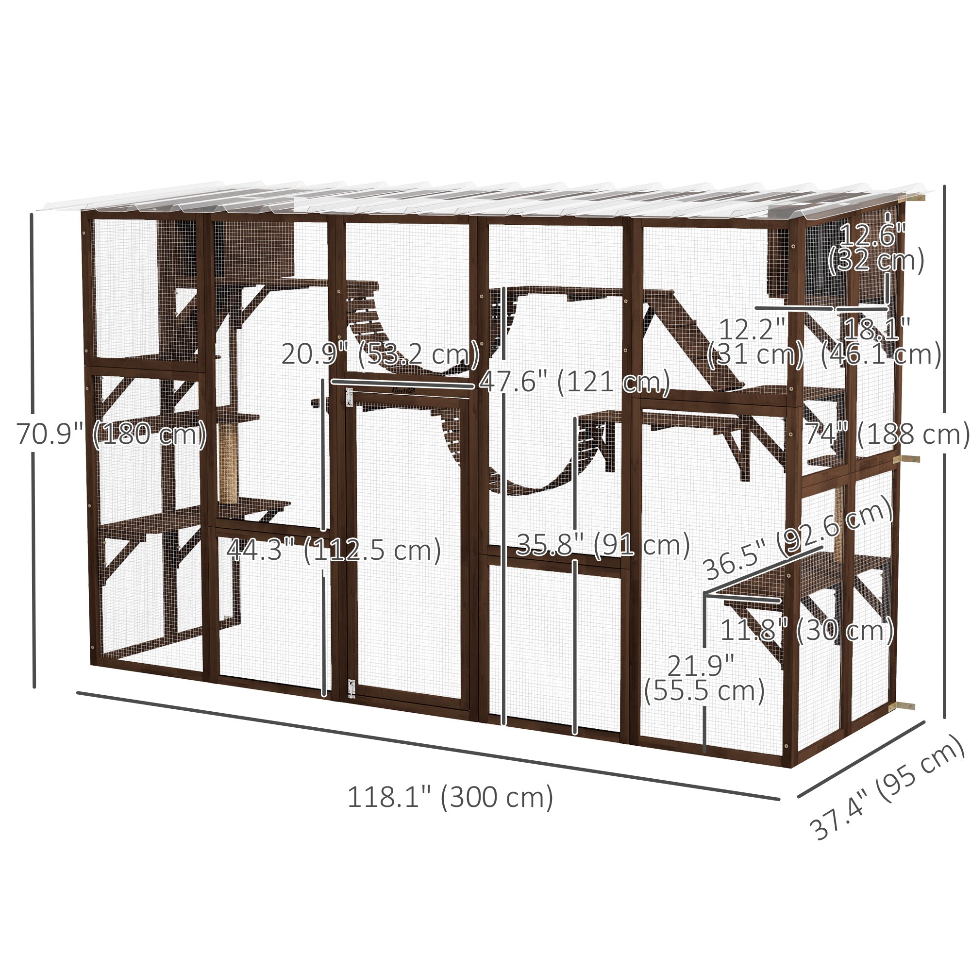 Large Outdoor Catio with Condos, Platforms, Doors, Ladders, Weather-Resistant Roof, Espresso Outdoor Cat Enclosures at Gallery Canada