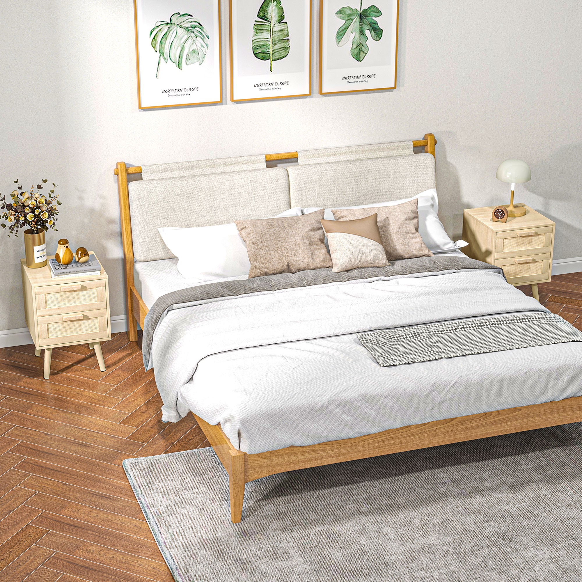 Boho Design Nightstand Set of 2, Side End Table with 2 Drawers for Living Room, Bedroom Bedside Tables at Gallery Canada