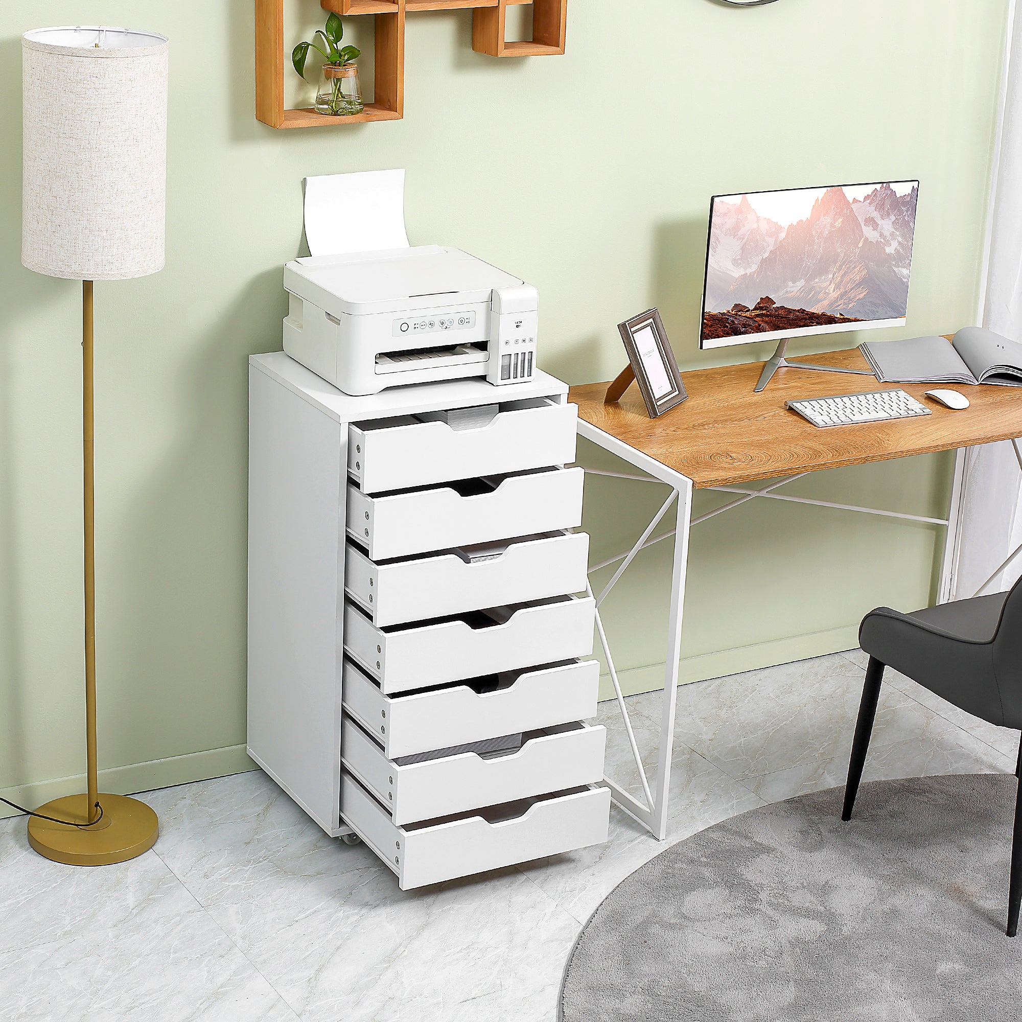 7-drawer Vertical File Cabinet for Home Office, Storage Cabinet with Wheels, 18.7