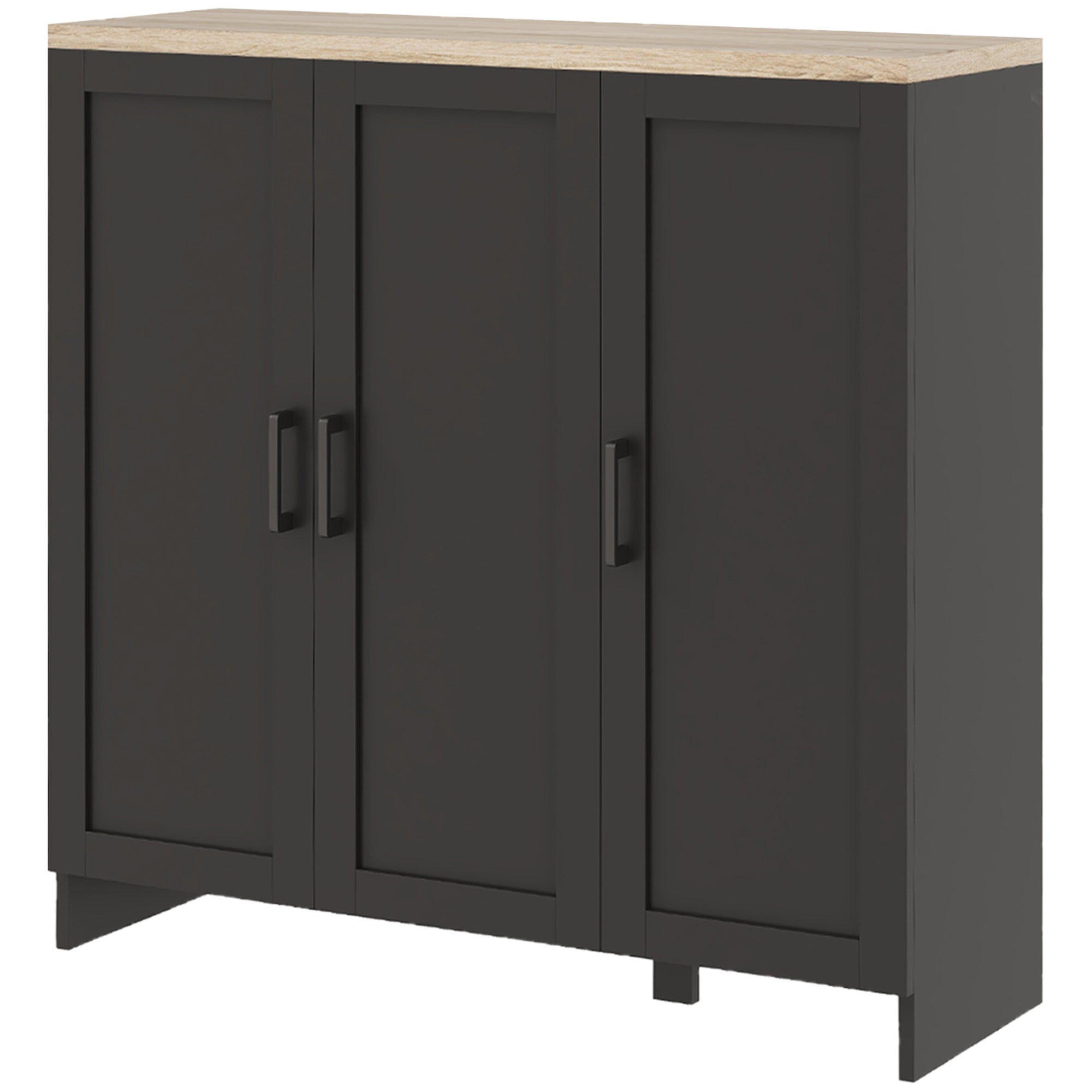 Modern Sideboard Buffet Cabinet, Modern Kitchen Storage Cabinet with 3 Doors Adjustable Shelves, for Dining Room, Black Kitchen Pantry Cabinets Black, Natural at Gallery Canada