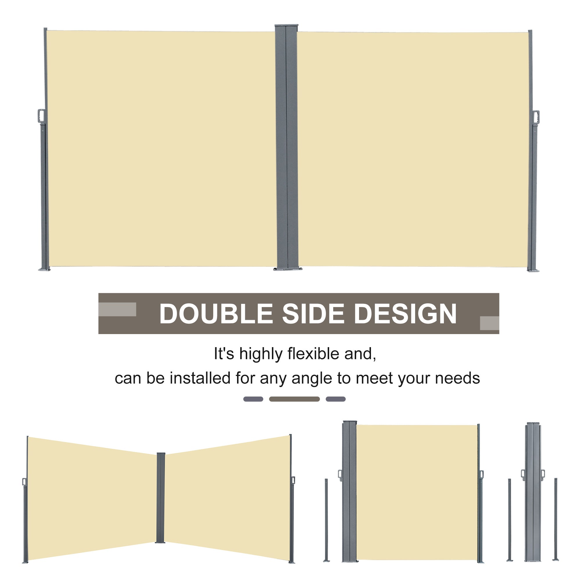 Patio Retractable Double Side Awning, Folding Privacy French Screen Fence, Privacy Wall Corner Divider, Garden Outdoor Sun Shade Wind Screen, Indoor Room Divider, Beige Side Awnings at Gallery Canada