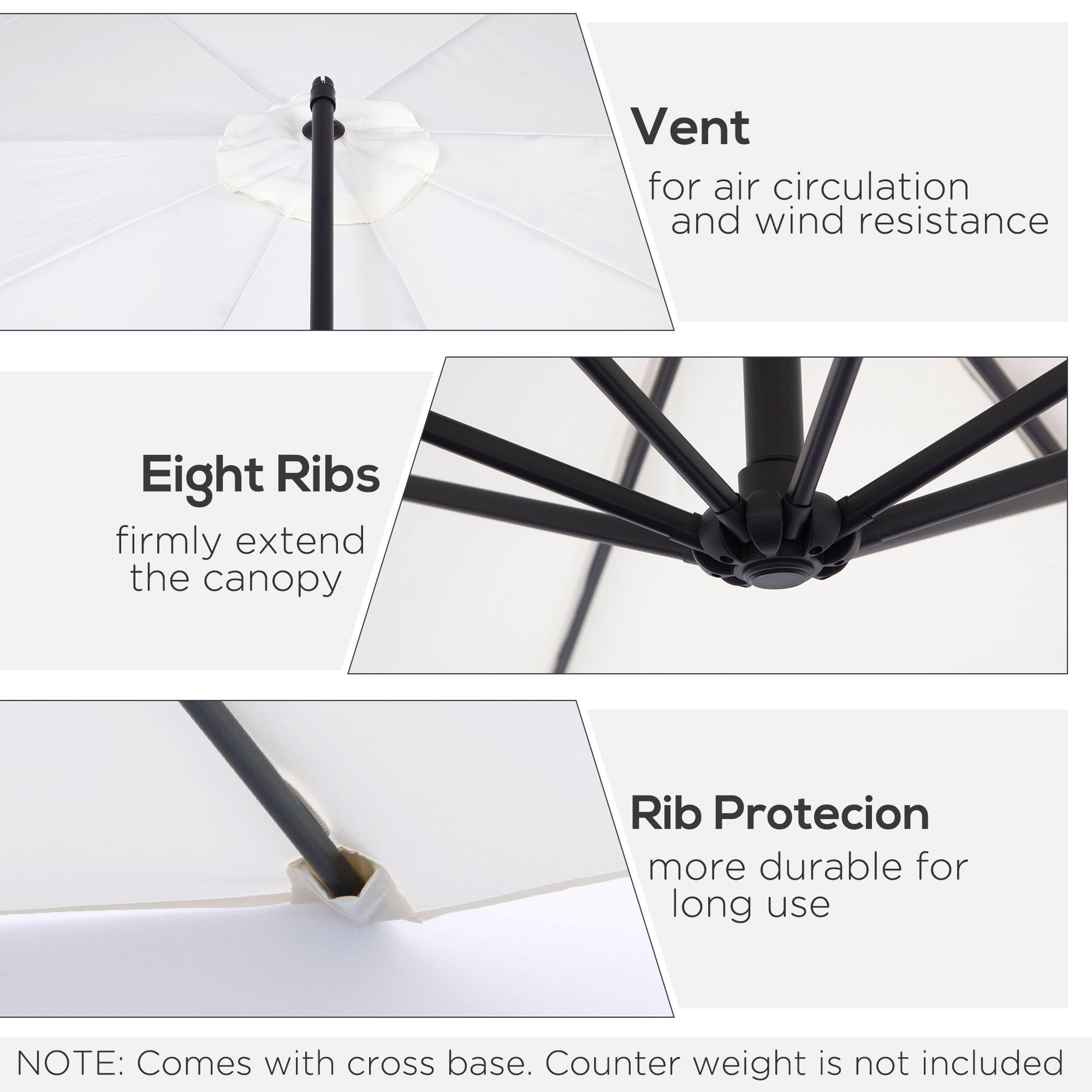 9.7ft Offset Patio UmbrellaCantilever Parasol with Crank Handle, 8 Ribs and Cross Base for Outdoor, Sun Shade, Cream Cantilever Umbrellas   at Gallery Canada