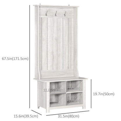 Classic Hall Tree, Accent Coat Tree with Shoe Storage Bench, Adjustable Shelves, 31.5" x 15.5" x 67.5", Distressed White Clothing Storage   at Gallery Canada