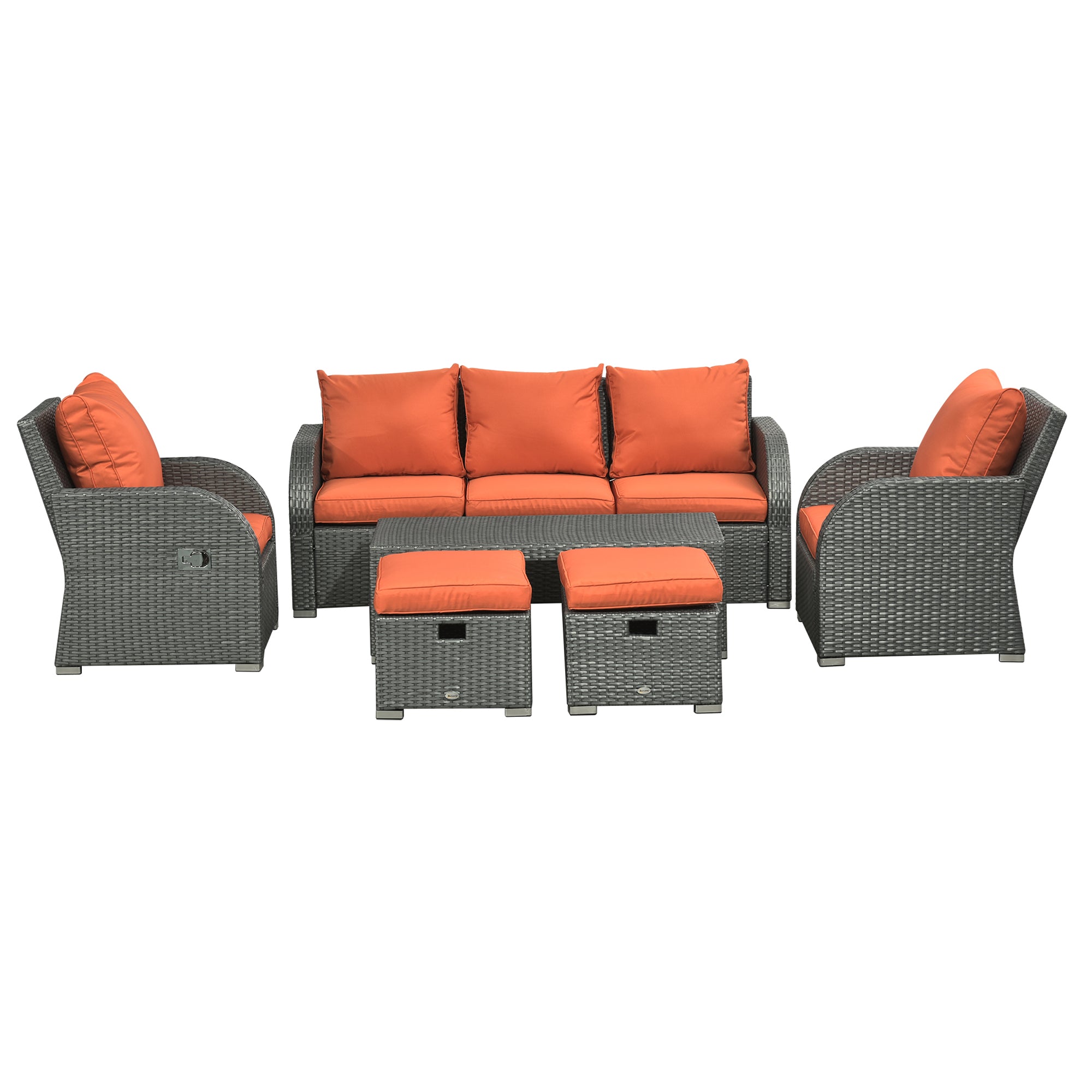 Patio Furniture with Cushions, 6 Pieces PE Wicker Patio Sectional Furniture Conversation Set w/ a Three-Seat Sofa, 2 Recliner Chairs, 2 Footstools &; Table, Orange Patio Furniture Sets at Gallery Canada