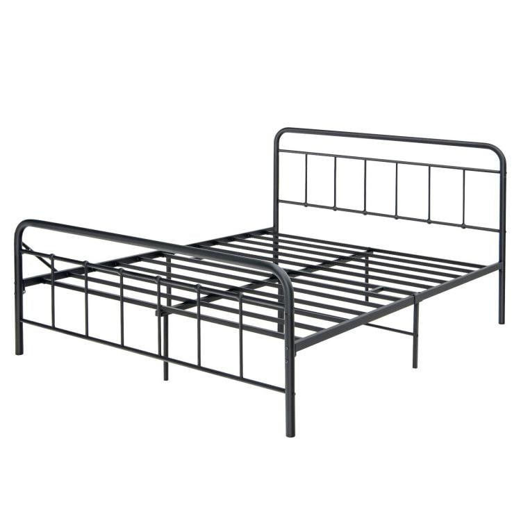 Heavy Duty Metal Platform Bed Frame with Headboard-Queen Size, Black Simple Bed Frame   at Gallery Canada