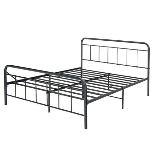 Heavy Duty Metal Platform Bed Frame with Headboard-Queen Size, Black